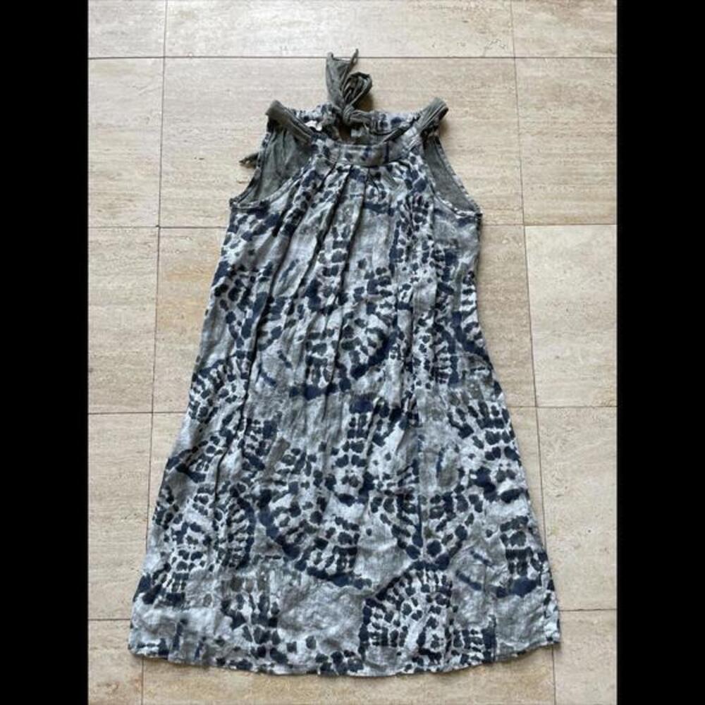 Bellambra Shift Dress Women's XS‎ Green Blue Tie Dye Linen Sleeveless Tank Midi